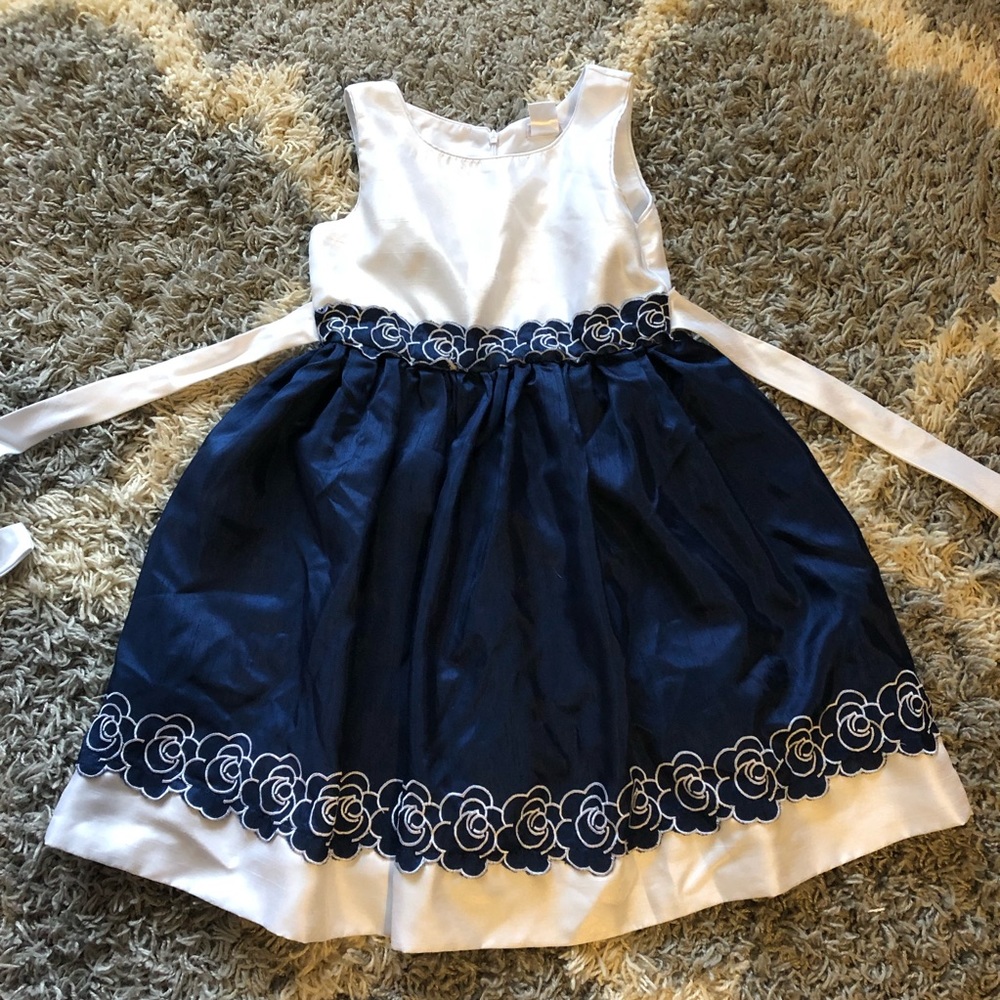 Girls Navy Blue and White Formal Dress
